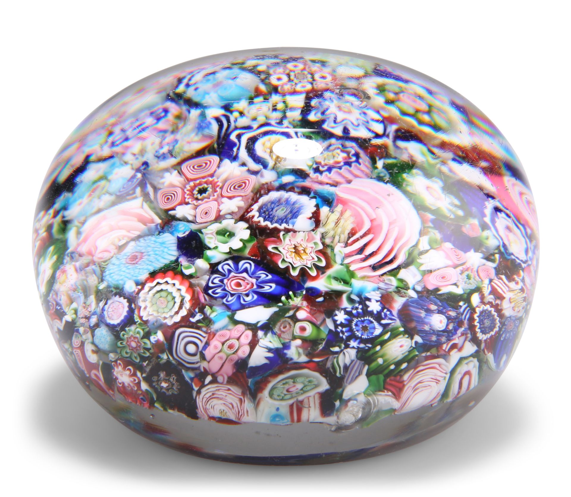 A SIGNED CLICHY CLOSE-PACKED MILLEFIORI PAPERWEIGHT, CIRCA 1850 - Image 2 of 3