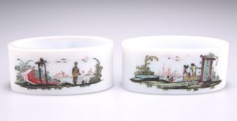 A SCARCE PAIR OF 18TH CENTURY MILK GLASS SALTS