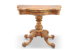 A VICTORIAN BURR WALNUT FOLDOVER CARD TABLE