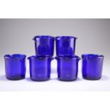 A SET OF SIX EARLY 19TH CENTURY BRISTOL BLUE GLASS RINSERS
