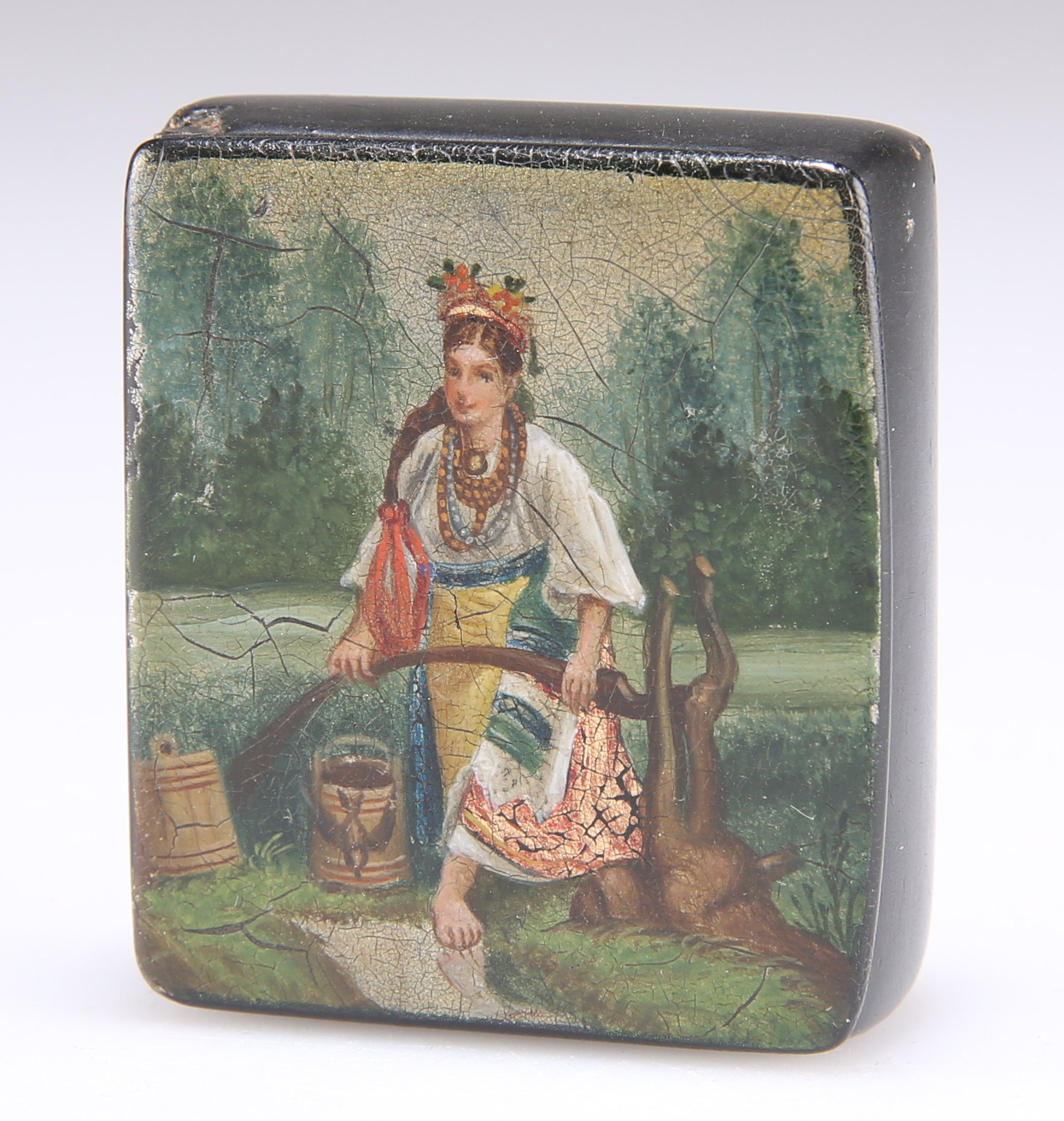 A 19TH CENTURY RUSSIAN BLACK LACQUER SNUFF BOX