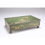 A 19TH CENTURY GREEN TOLEWARE BOX