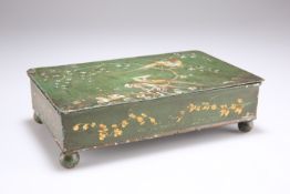 A 19TH CENTURY GREEN TOLEWARE BOX