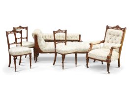 A VICTORIAN WALNUT FIVE-PIECE PARLOUR SUITE