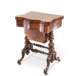 A VICTORIAN WALNUT GAMING AND SEWING TABLE
