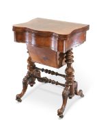 A VICTORIAN WALNUT GAMING AND SEWING TABLE