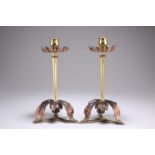 WILLIAM ARTHUR SMITH (W.A.S) BENSON (1854-1924), A PAIR OF ARTS & CRAFTS BRASS AND COPPER CANDLESTIC