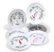 PIERO FORNASETTI, A SET OF SIX PORCELAIN ARCIMBOLDESCA PLATES