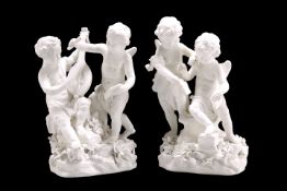 A PAIR OF DERBY BISCUIT PORCELAIN FIGURE GROUPS, CIRCA 1785-1800