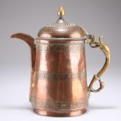 A 19TH CENTURY MIDDLE EASTERN PERSIAN COPPER AND BRASS COFFEE POT