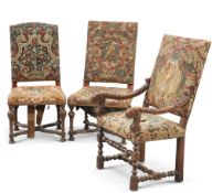 A GROUP OF THREE 17TH CENTURY STYLE WALNUT AND NEEDLEWORK UPHOLSTERED CHAIRS