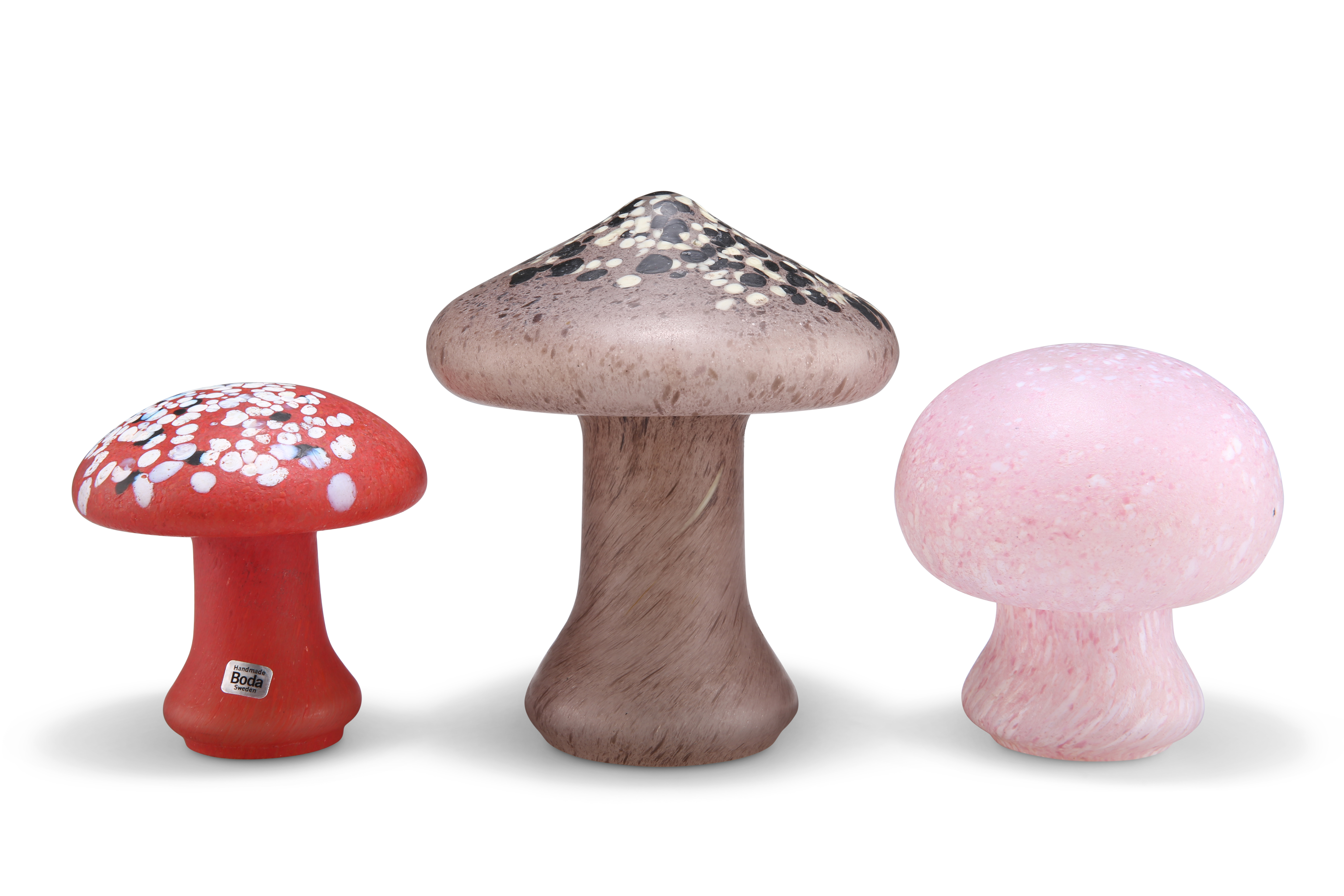 MONICA BACKSTRÖM FOR KOSTA BODA, THREE GLASS MUSHROOMS, CIRCA 1970S