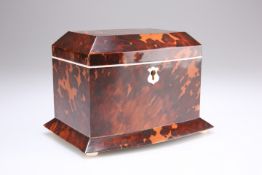 A SMALL FAUX TORTOISESHELL TEA CADDY, IN GEORGIAN STYLE