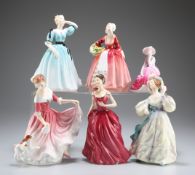 FIVE ROYAL DOULTON FIGURES AND A COALPORT FIGURE