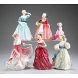 FIVE ROYAL DOULTON FIGURES AND A COALPORT FIGURE