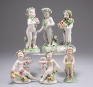 A COLLECTION OF SIX PORCELAIN PUTTI FIGURES