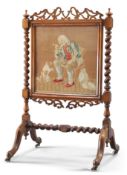 A VICTORIAN ROSEWOOD AND NEEDLEWORK FIRESCREEN