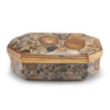 A GEORGE III GILT-METAL MOUNTED PUDDING STONE SNUFF BOX