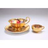 A ROYAL WORCESTER FRUIT PAINTED CUP AND SAUCER