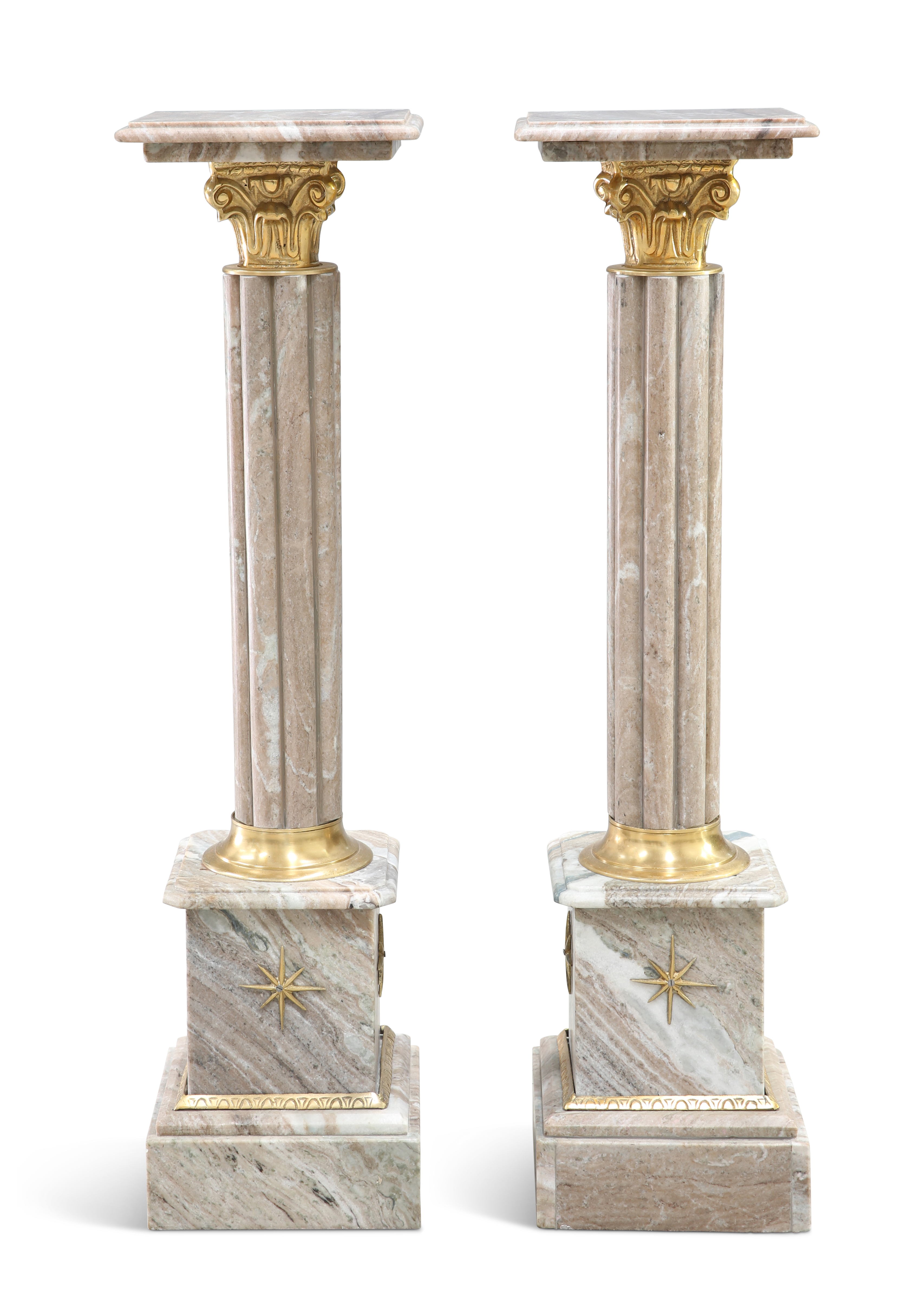 A PAIR OF GILT-METAL MOUNTED MARBLE TORCHÉRE STANDS