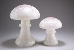 MONICA BACKSTRÖM FOR KOSTA BODA, TWO WHITE GLASS MUSHROOMS, CIRCA 1970S