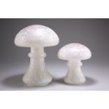 MONICA BACKSTRÖM FOR KOSTA BODA, TWO WHITE GLASS MUSHROOMS, CIRCA 1970S