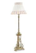 A BRASS TELESCOPIC STANDARD LAMP