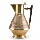 IN THE MANNER OF CHRISTOPHER DRESSER, AN AESTHETIC MOVEMENT BRASS HOT WATER JUG
