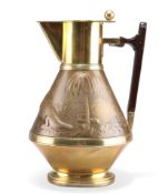 IN THE MANNER OF CHRISTOPHER DRESSER, AN AESTHETIC MOVEMENT BRASS HOT WATER JUG