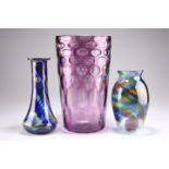 A RICHARDSONS AMETHYST OPTIC GLASS VASE, AND TWO OTHERS