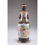A LATE 19TH CENTURY CHINESE PORCELAIN FAMILLE ROSE VASE, CONVERTED TO A LAMP BASE