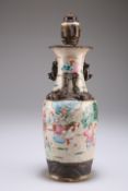 A LATE 19TH CENTURY CHINESE PORCELAIN FAMILLE ROSE VASE, CONVERTED TO A LAMP BASE