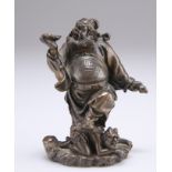 A SMALL JAPANESE BRONZE FIGURE OF A SAMURAI, MEIJI PERIOD