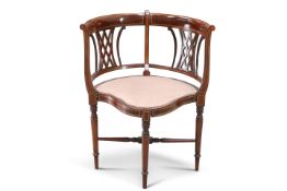 AN EDWARDIAN SATINWOOD INLAID MAHOGANY CORNER CHAIR