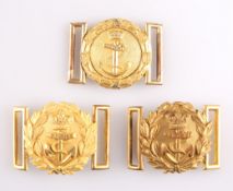 THREE VICTORIAN ROYAL NAVY OFFICER'S PATTERN GILT WAIST BELT CLASPS