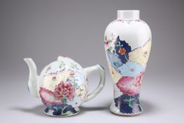 A CHINESE TOBACCO LEAF PATTERN PORCELAIN VASE AND "TEAPOT"