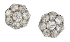 A PAIR OF DIAMOND CLUSTER EARRINGS