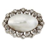 A BLISTER PEARL AND DIAMOND BROOCH