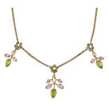 AN EDWARDIAN PERIDOT AND PINK TOURMALINE NECKLACE