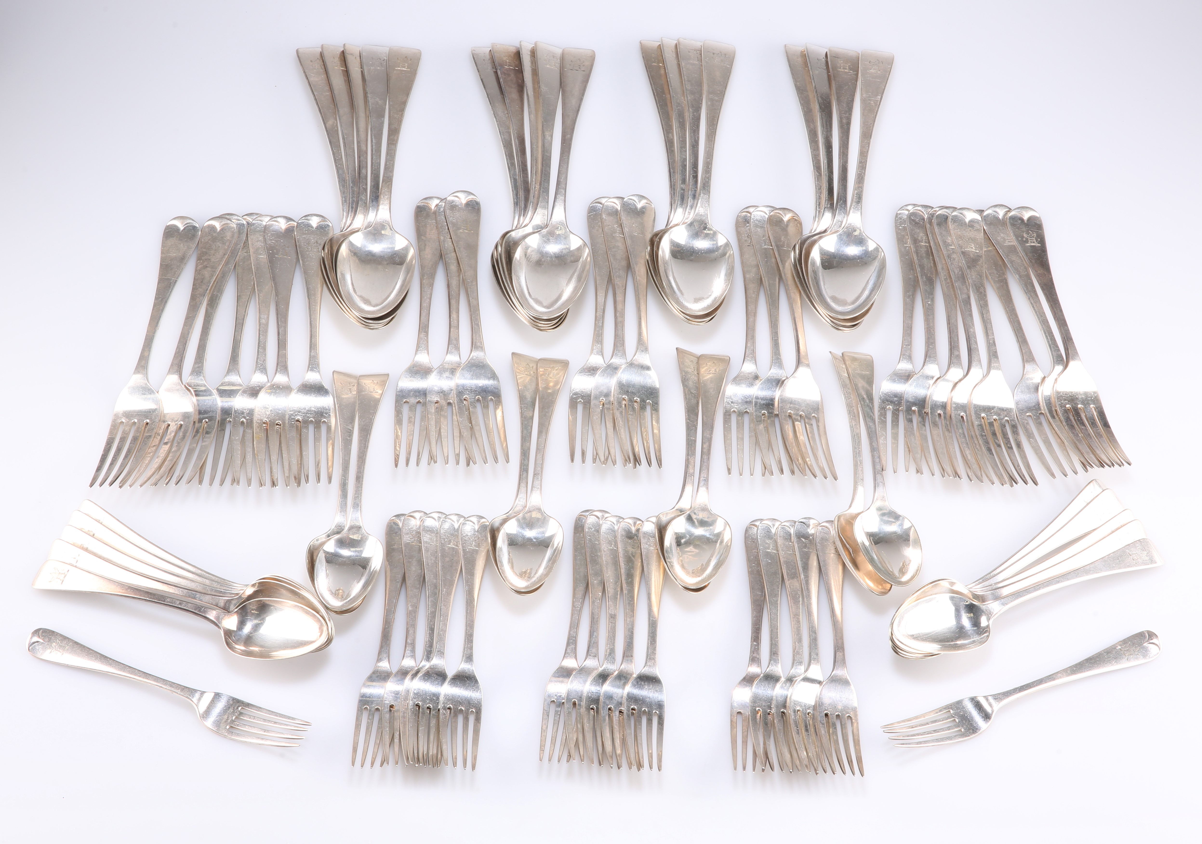 A PARTIAL CANTEEN OF VICTORIAN SILVER-PLATED HANOVERIAN FLATWARE