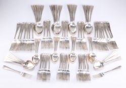 A PARTIAL CANTEEN OF VICTORIAN SILVER-PLATED HANOVERIAN FLATWARE