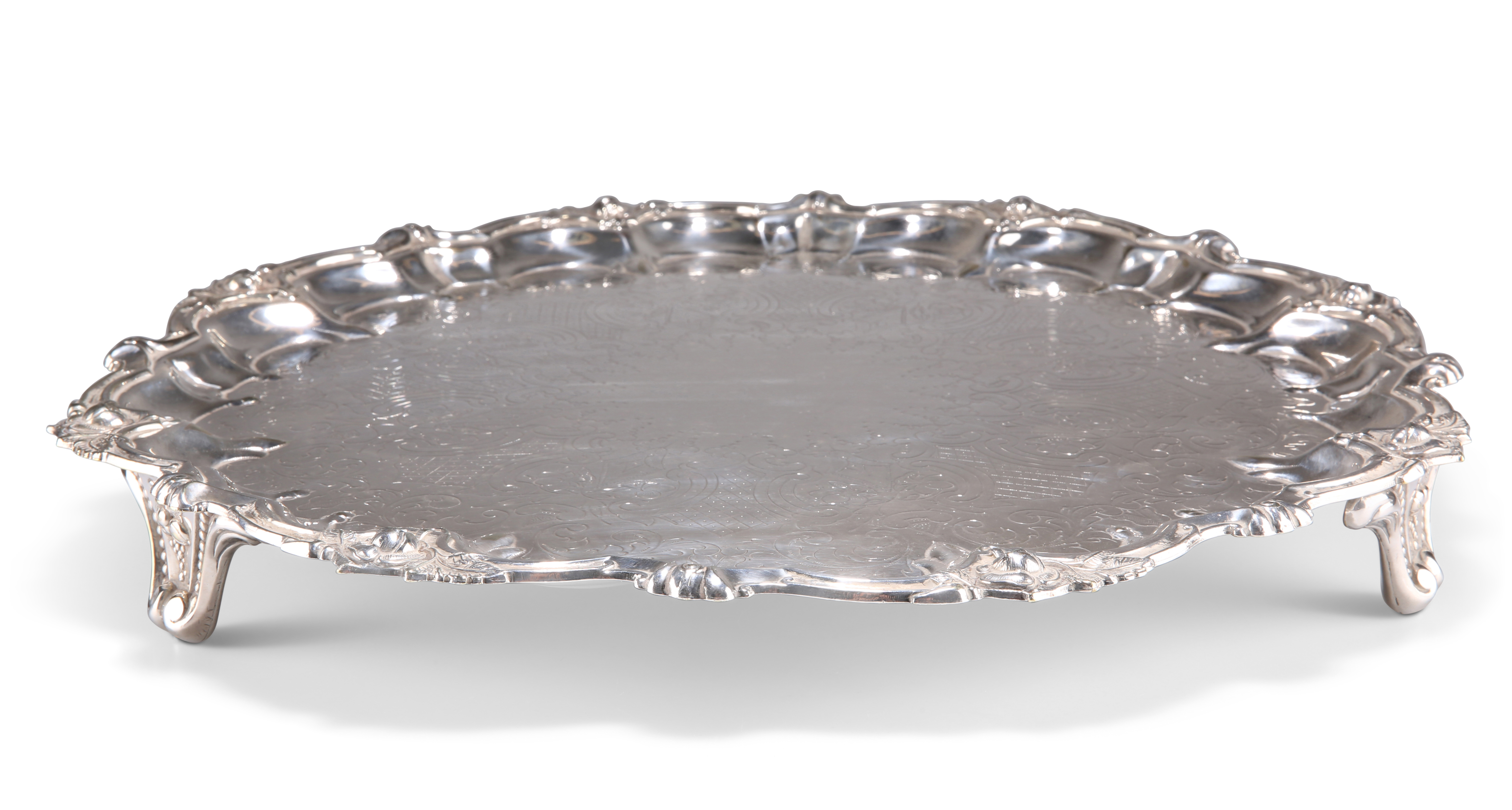 A LARGE VICTORIAN SILVER-PLATED SALVER