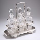 A LATE VICTORIAN SILVER-PLATED THREE-BOTTLE TANTALUS