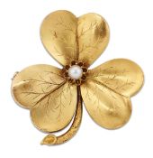 A VICTORIAN SPLIT PEARL CLOVER BROOCH