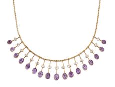 A LATE VICTORIAN AMETHYST AND AQUAMARINE FRINGE NECKLACE