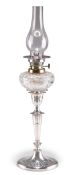 A GEORGE V SILVER CANDLESTICK LAMP