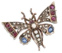 A VICTORIAN DIAMOND AND GEMSTONE BUTTERFLY BROOCH