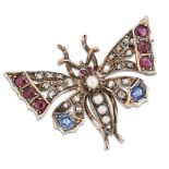 A VICTORIAN DIAMOND AND GEMSTONE BUTTERFLY BROOCH