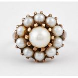 A CULTURED PEARL CLUSTER RING