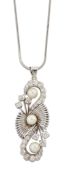 A CULTURED PEARL AND DIAMOND PENDANT ON CHAIN